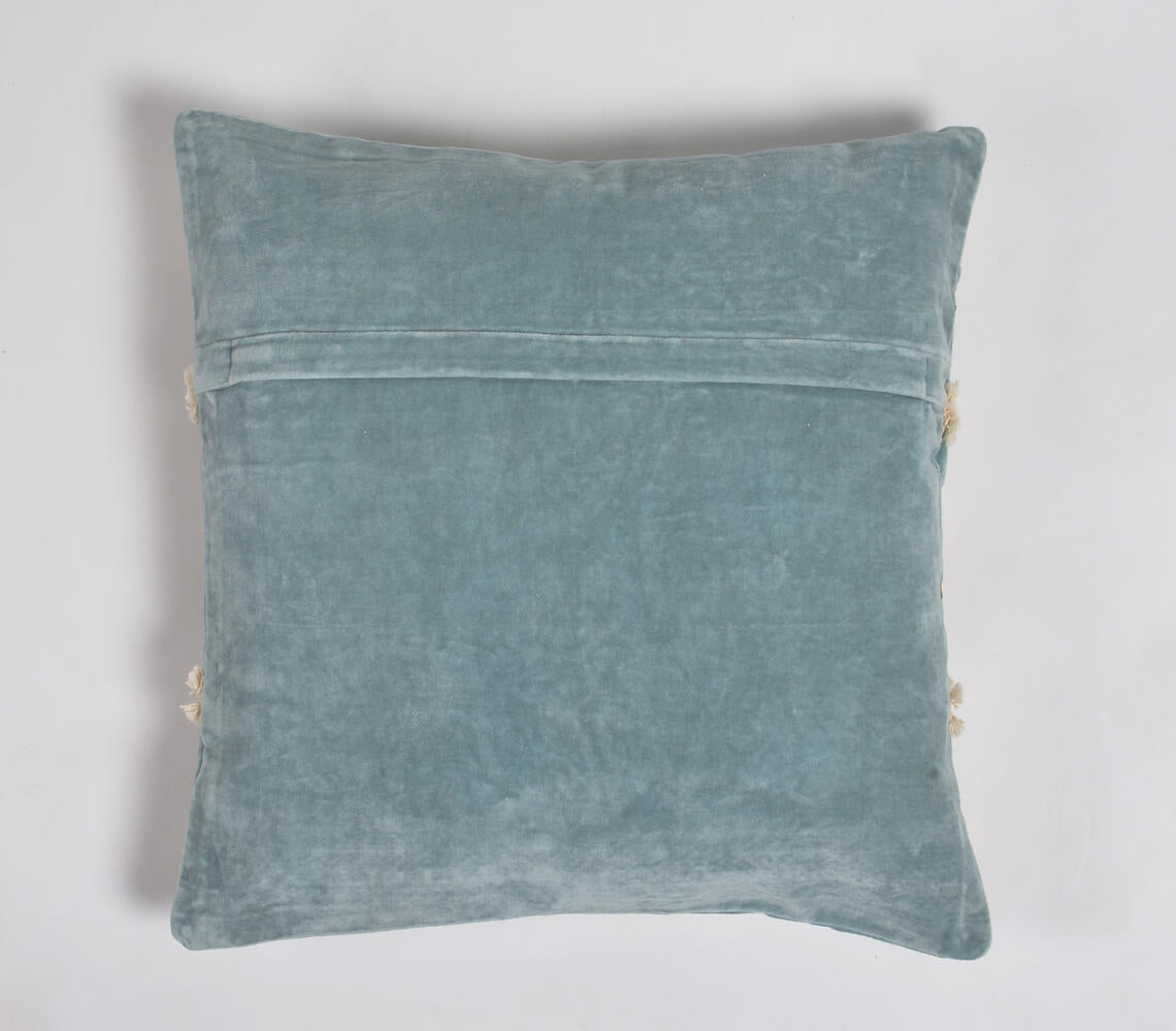 Kissen hellblau, Samt, mit Spitze verziert, 45 x 45 cm