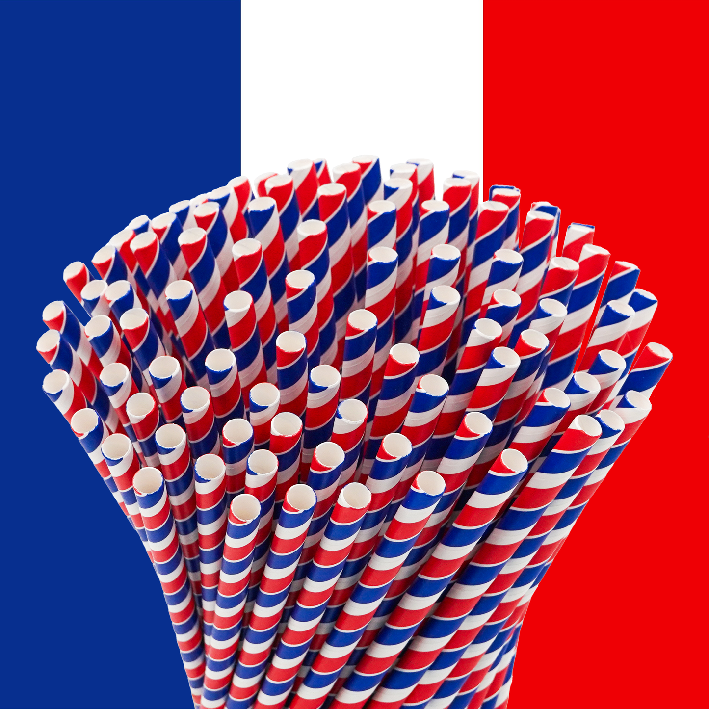 100 Papier Strohhalme "Frankreich" KURZ 16 cm