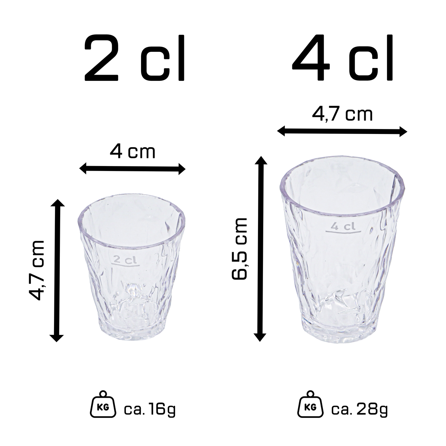 20 Schnapsgläser "Diamant" 4cl aus Polycarbonat Kunststoff